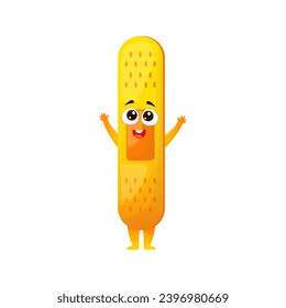 Cartoon style vector character of cheerful medical adhesive plaster.Children's illustration for hospitals, pharmacies, print and games without colorful medical mascot background.