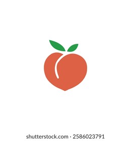 Cartoon style vector color isolated peach fruit. Peach fruit with green leaf on white background.