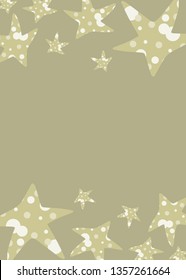 Cartoon style vector doodle illustration of star shape pattern frame, border. Great design for invitations, cards, websites, wrapping paper, textile. Drawing isolated on green  background. Sky, night