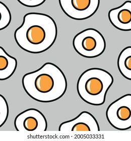 Estilo de dibujos animados huevos vectoriales patrón sin fisuras. Fondo de color gris y textura de huevo. Patrón de huevos cocidos sin soldadura. Fondo vectorial de huevos cocidos.