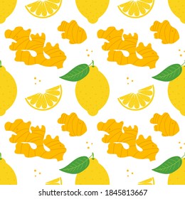 Cartoon style vector ginger and lemon vector seamless pattern background.

