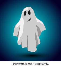 Cartoon style vector Halloween card design with ghost on the midnight background 