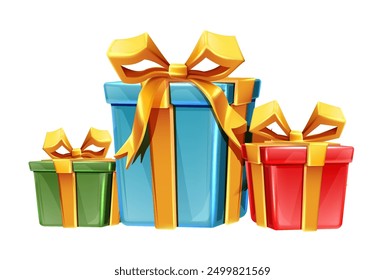 Ilustración de icono de Vector de estilo de dibujos animados. Cajas de regalo coloridas de estilo plano. Cajas de celebración, regalos.