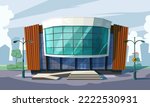 Cartoon style vector icon. Office building on a city site background.