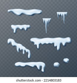 Cartoon style vector icon. Snow elements collection, snow cups and snow drifts, snow hat and snowballs.