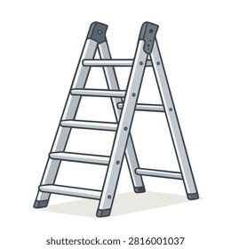 A cartoon style vector illustration of an A-frame metal stepladder on a white background for DIY and construction projects