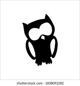 Cartoon style vector illustration of balck and white owl bird template. Great design elements for sticker, card, print, poster, other design. Unique and fun drawing icon isolated white background 