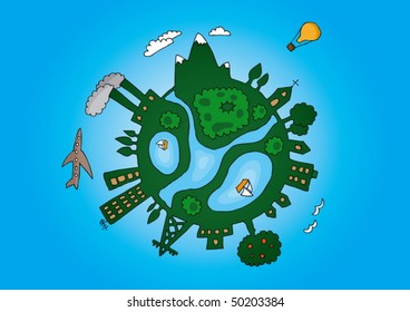 Cartoon style vector illustration of big green planet