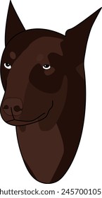 Cartoon style vector illustration of brown Doberman dog. Doberman head portrait. Vector illustration of Angry and aggressive doberman dog mascot