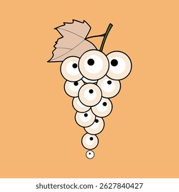 Ilustración vectorial de estilo de dibujos animados de un montón de grosellas blancas con hoja