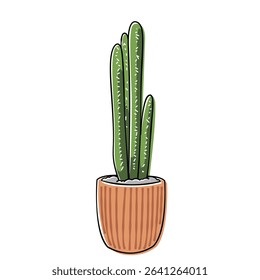 Cartoon style vector illustration of a cactus in a brown pot. Perfect for decoration, interior design, and botanical themed graphic elements