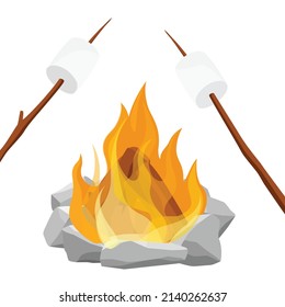 Cartoon-Stil, Vektorgrafik von Lagerfeuer, Feuer einzeln auf weißem Hintergrund.
