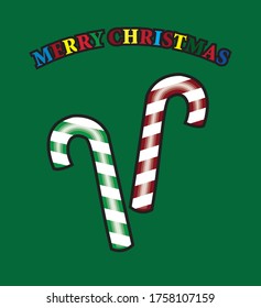 Cartoon style vector illustration of a candy cane with a Merry Christmas message