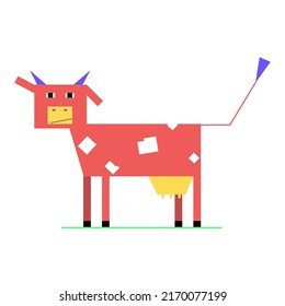Cartoon style vector illustration of cute cow built of simple geometric shapes. Great for poster, sticker or print on any surface