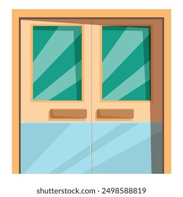 Cartoon style vector illustration of a double door with glass panels allowing daylight inside a building