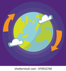 Cartoon style vector illustration of Earth planet in open space. Good for articles about space, recycling, web technologies and Internet