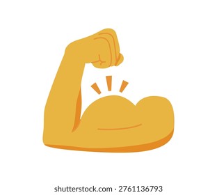 A cartoon style vector illustration of a flexed human arm showing strong biceps. Biceps emoji, arm wrestling. Isolated on white background, this graphic symbolizes power, fitness, bodybuilding healthy