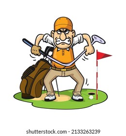 Cartoon style vector illustration of a frustrated male golfer