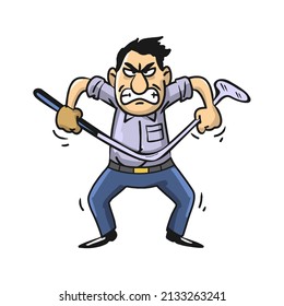 Cartoon style vector illustration of a frustrated male golfer