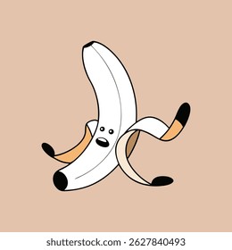Ilustração de vetor estilo desenho animado de um personagem de banana descascando engraçado com rosto