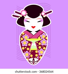 Cartoon style vector illustration of geisha. Japan. Eastern culture. Traditions. Kimono.