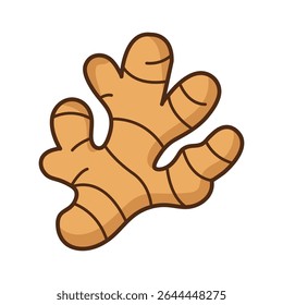 A cartoon style vector illustration of a ginger root, perfect for culinary designs, healthy recipes, and food-related projects. Isolated on white.
