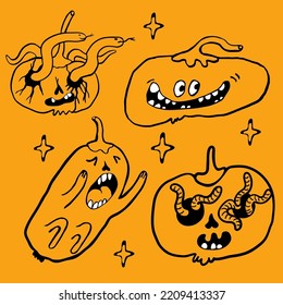 cartoon style vector illustration halloween pumpkins
