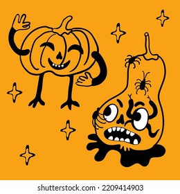 cartoon style vector illustration halloween pumpkins