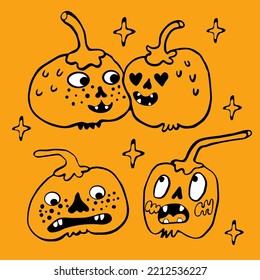 cartoon style vector illustration halloween pumpkins