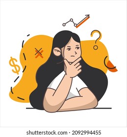 Ilustración vectorial de estilo caricatura aislada en fondo blanco. Empresa de tecnología de la comunicación. Banner moderno de estrategia de negocios. Tecnología de innovación del trabajo en equipo. Carácter de mujer de negocios.