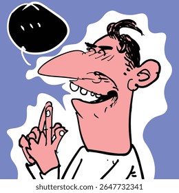 cartoon style vector illustration of a man with his index fingers together, saying something confidently