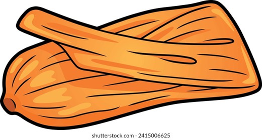 Cartoon style vector illustration of a Mexican tamale wrapped in its traditional corn husk