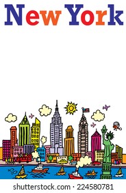 A cartoon style, vector illustration of New York, City.