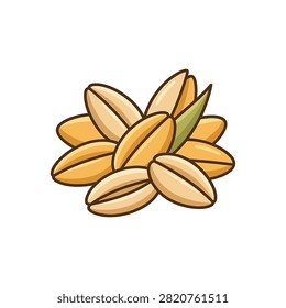 A cartoon style vector illustration showing a small heap of golden wheat grains or seeds on a plain white background