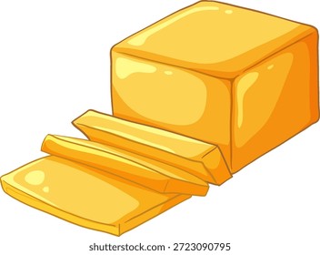 Eine Vektorgrafik im Cartoon-Stil mit gelbem Butterblock und Scheiben auf weißem Hintergrund