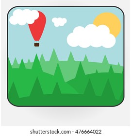 Cartoon style vector photo frame with day nature. Vector illustration