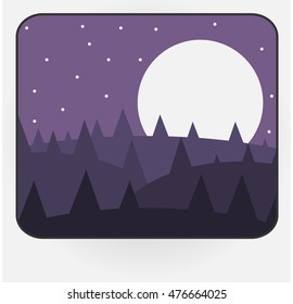 Cartoon style vector photo frame with night nature. Vector illustration