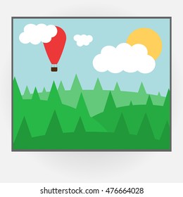 Cartoon style vector photo frame with day nature. Vector illustration
