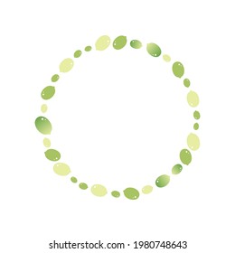 Plantilla de marco redondo de estilo de dibujos animados, fondo con semillas de calabaza crudas verdes para el diseño de alimentos.
