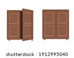 Cartoon style vector. Set of closets, opened and closed. Simple isolated cupboard. 