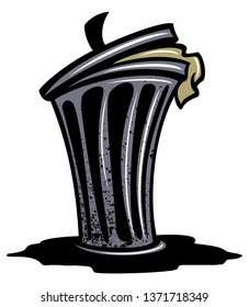 Cartoon style vector trash can garbage, isolated on white background.