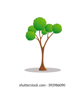 Cartoon style vector tree drawing isolated on white background.