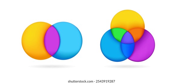 Diagrama de Venn estilo Cartoon com círculos ousados e coloridos que se cruzam, perfeito para criar infográficos envolventes e acessíveis.