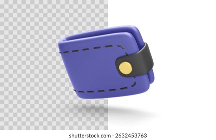 Cartoon Style Wallet with Black Strap and Gold Button, Floating on Transparent and White Background. Perfect for Money, Finance or Shopping Related Projects. Vector Illustration.