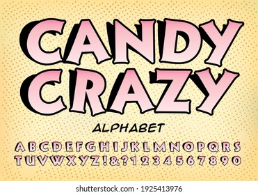 A cartoon style whimsical alphabet with warped black shadows