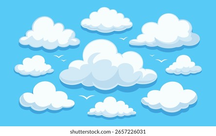 Estilo de Desenho Animado Nuvens Brancas no Céu Azul