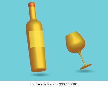 cartoon style Wine bottle with wine glass isolated. minimal concept icon. 3d rendering.