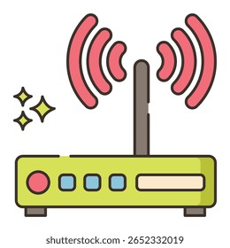 Cartoon estilo roteador sem fio com antena e ondas de sinal Illu