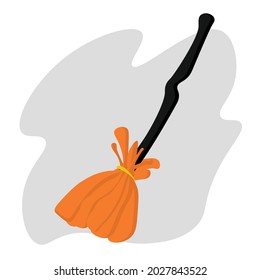 cartoon style witch broom for halloween card, bright accessory for cleaning or party costume vector illustration