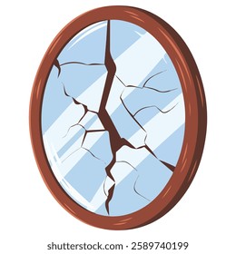 Cartoon Style Wooden Frame with Broken Mirror Cracked Glass Design